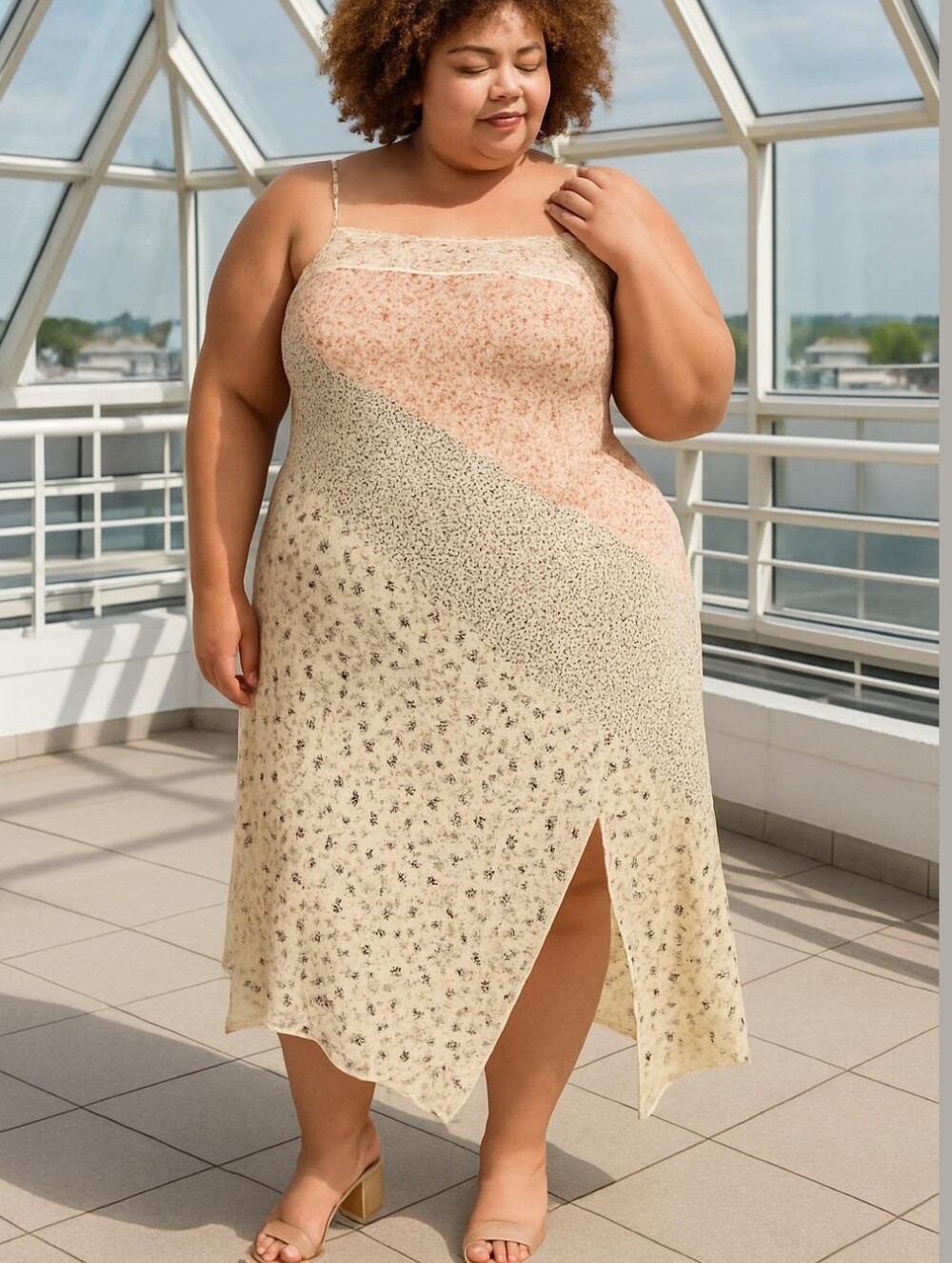 Future Collective Midi Slip Dress Pink Cream Lace Trim Patchwork - Picture 6 of 6